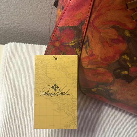 PATRICIA NASH Leather Floral Oil Paint Lyon  Zip Top Satchel HandBag 👜 NWT - Picture 7 of 17